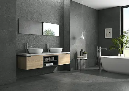 Background tile, Effect concrete, Color black, Ceramics, 31.6x100 cm, Finish matte