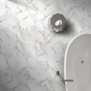 Background tile, Effect stone,calacatta, Color white, Glazed porcelain stoneware, 23x27 cm, Finish matte