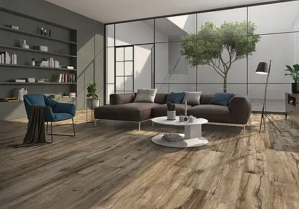 Background tile, Effect wood, Color brown, Glazed porcelain stoneware, 23x120 cm, Finish antislip