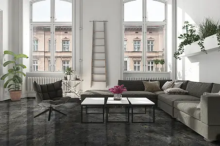 Background tile, Effect stone, Color black, Glazed porcelain stoneware, 120x120 cm, Finish matte