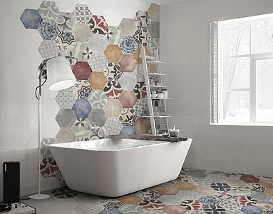 Background tile, Effect faux encaustic tiles, Color multicolor, Style patchwork, Glazed porcelain stoneware, 23x27 cm, Finish matte