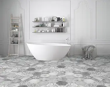 Background tile, Effect faux encaustic tiles,concrete, Color grey, Style patchwork, Glazed porcelain stoneware, 23x27 cm, Finish matte