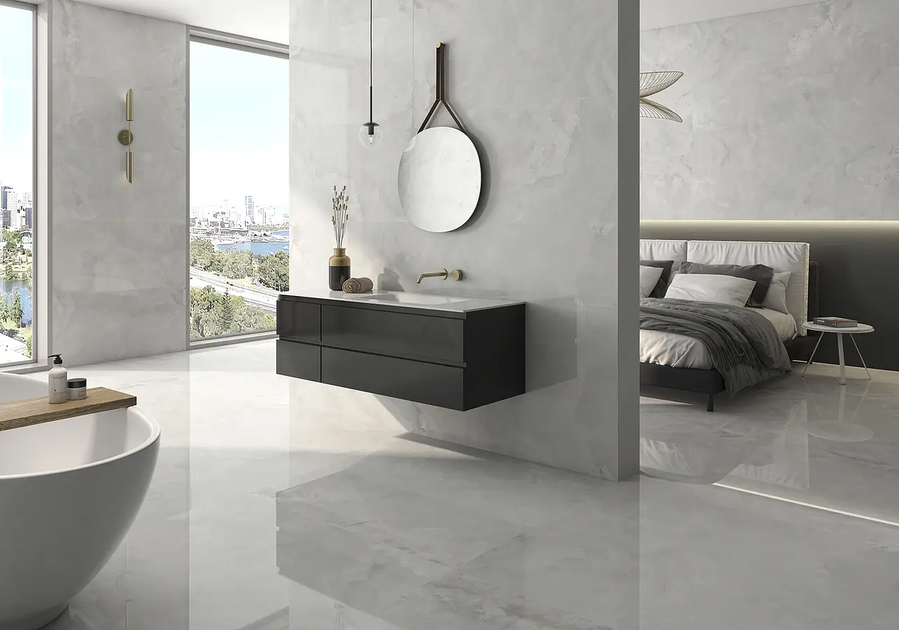 Background tile, Effect onyx, Color grey, Glazed porcelain stoneware, 120x120 cm, Finish polished