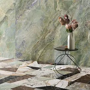 Background tile, Effect other marbles, Color green, Glazed porcelain stoneware, 119.5x278 cm, Finish semi-polished