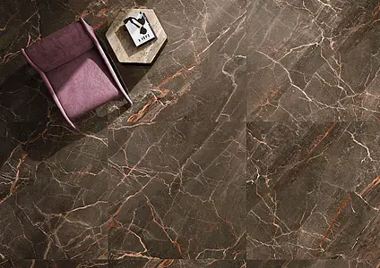Carrelage, Effet autres types de marbre, Teinte brune, Grès cérame émaillé, 119.5x119.5 cm, Surface semi-polie
