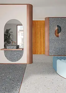 Grundflise, Effekt terrazzo, Farve grå, Uglaseret porcelænsstentøj, 119.5x119.5 cm, Overflade mat