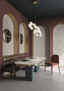 Basistegels, Effect terrazzo look, Kleur grijze, Ongeglazuurd porseleinen steengoed, 119.5x278 cm, Oppervlak mat