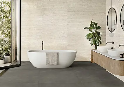 Background tile, Effect travertine, Color beige, Unglazed porcelain stoneware, 60x120 cm, Finish Honed