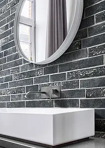 Background tile, Effect brick, Color black, Glazed porcelain stoneware, 16x40 cm, Finish matte