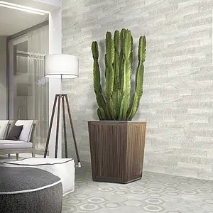 Background tile, Effect other stones, Color white, Glazed porcelain stoneware, 7.5x38.5 cm, Finish antislip