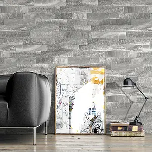 Background tile, Effect other stones, Color grey, Glazed porcelain stoneware, 7.5x38.5 cm, Finish antislip