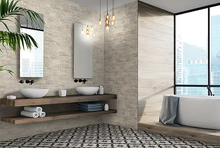 Background tile, Effect other stones, Color beige, Glazed porcelain stoneware, 7.5x38.5 cm, Finish antislip