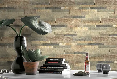 Background tile, Effect quartzite, Color beige, Glazed porcelain stoneware, 16x40 cm, Finish matte