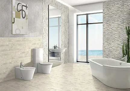 Background tile, Effect other stones, Color beige, Glazed porcelain stoneware, 7.5x38.5 cm, Finish antislip