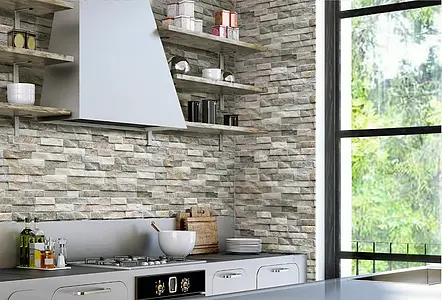 Background tile, Effect other stones, Color beige, Glazed porcelain stoneware, 7.5x38.5 cm, Finish antislip