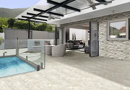 Background tile, Effect other stones, Color beige, Glazed porcelain stoneware, 7.5x38.5 cm, Finish antislip