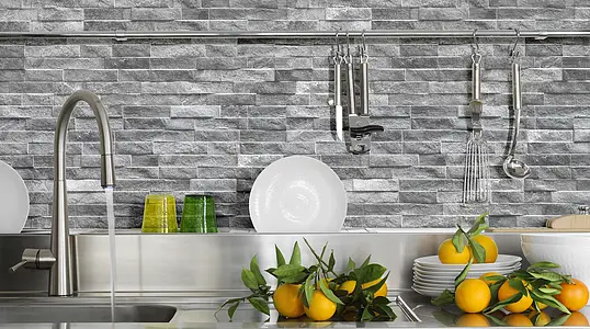Background tile, Effect other stones, Color grey, Glazed porcelain stoneware, 7.5x38.5 cm, Finish antislip