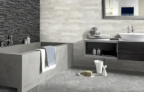 Background tile, Effect other stones, Color black, Glazed porcelain stoneware, 7.5x38.5 cm, Finish antislip