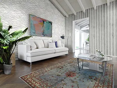 Background tile, Effect other stones, Color white, Glazed porcelain stoneware, 7.5x38.5 cm, Finish antislip