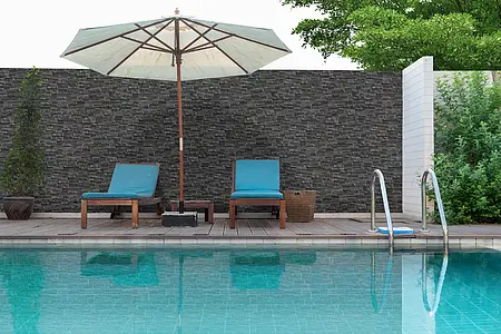 Background tile, Effect other stones, Color black, Glazed porcelain stoneware, 7.5x38.5 cm, Finish antislip