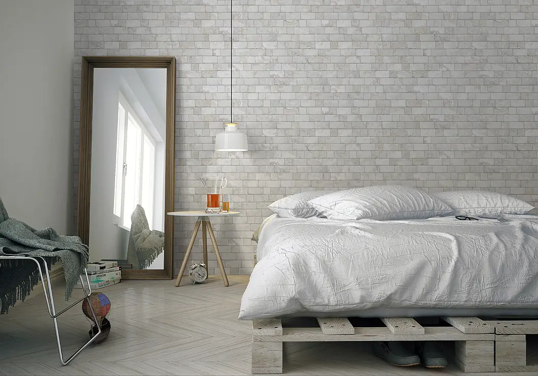 Background tile, Effect stone,travertine, Color grey, Glazed porcelain stoneware, 16x40 cm, Finish antislip