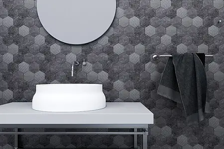 Mosaik, Optik stein,beton, Farbe schwarze, Unglasiertes Feinsteinzeug, 25.5x29.5 cm, Oberfläche matte