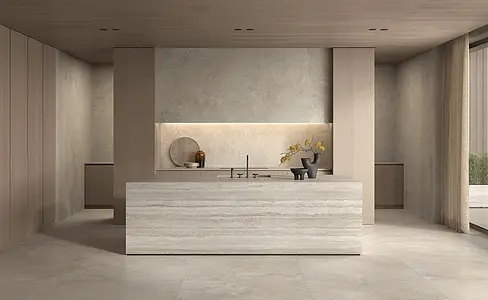 Background tile, Effect travertine, Color beige,grey, Unglazed porcelain stoneware, 120x280 cm, Finish antislip