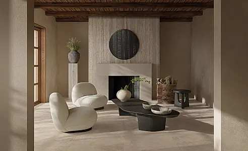 Background tile, Effect travertine, Color brown, Unglazed porcelain stoneware, 120x280 cm, Finish antislip