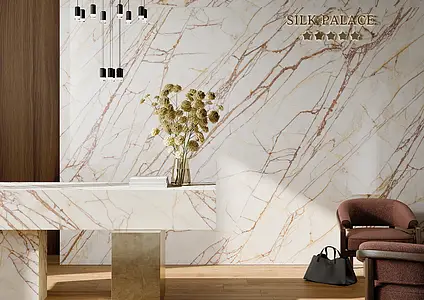 Carrelage, Effet autres types de marbre, Teinte blanche,multicolore, Grès cérame non-émaillé, 120x280 cm, Surface mate
