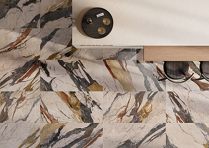 Carrelage, Effet autres types de marbre, Teinte multicolore, Grès cérame non-émaillé, 60x120 cm, Surface antidérapante