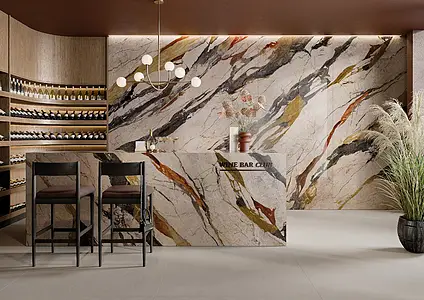 Carrelage, Effet autres types de marbre, Teinte multicolore, Grès cérame non-émaillé, 120x280 cm, Surface polie
