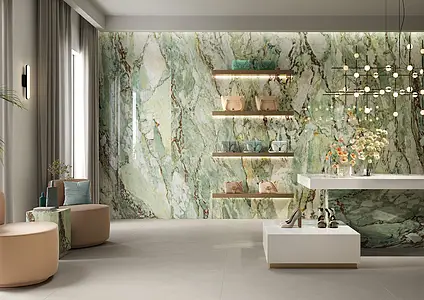Background tile, Effect other marbles, Color green, Unglazed porcelain stoneware, 120x280 cm, Finish polished