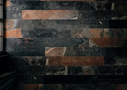 Фоновая плитка, Фактура под камень,прочие виды камня, Цвет чёрный,коричневый, Неглазурованный керамогранит, 20x120 см, Поверхность матовая