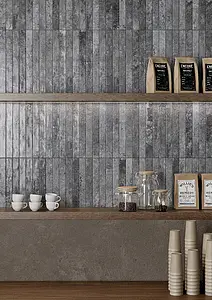 Background tile, Effect brick, Color grey,black, Glazed porcelain stoneware, 4.8x45 cm, Finish glossy