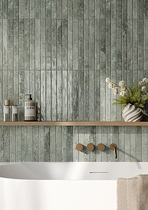 Background tile, Effect brick, Color green, Glazed porcelain stoneware, 4.8x45 cm, Finish glossy