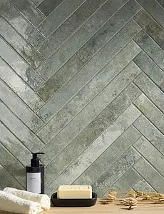 Background tile, Effect brick, Color green, Glazed porcelain stoneware, 4.8x45 cm, Finish glossy