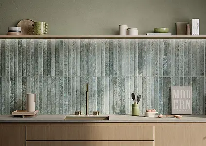 Background tile, Effect brick, Color green, Unglazed porcelain stoneware, 4.8x45 cm, Finish antislip