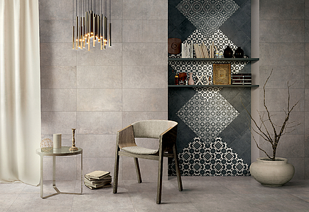 Background tile, Effect faux encaustic tiles, Color black,white, Unglazed porcelain stoneware, 20x20 cm, Finish matte
