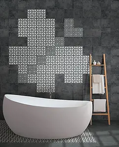 Grundflise, Effekt marokkanske fliser, Farve sort,hvid, Uglaseret porcelænsstentøj, 20x20 cm, Overflade mat