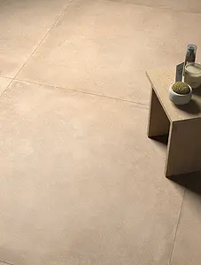 Grundflise, Effekt beton, Farve beige, Uglaseret porcelænsstentøj, 120x120 cm, Overflade skridsikker