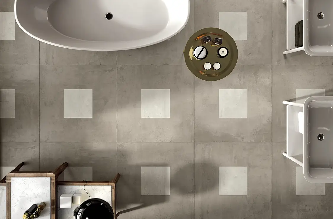 Background tile, Effect concrete, Color beige, Glazed porcelain stoneware, 90x90 cm, Finish matte