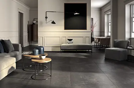 Background tile, Effect concrete, Color black, Glazed porcelain stoneware, 90x90 cm, Finish matte