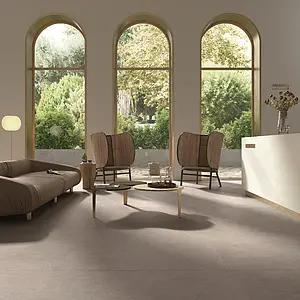 Grundflise, Effekt beton, Farve beige, Glaseret porcelænsstentøj, 120x240 cm, Overflade skridsikker