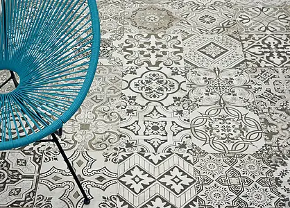 Grundflise, Effekt marokkanske fliser, Farve grå, Stil patchwork, Uglaseret porcelænsstentøj, 29.75x29.75 cm, Overflade mat