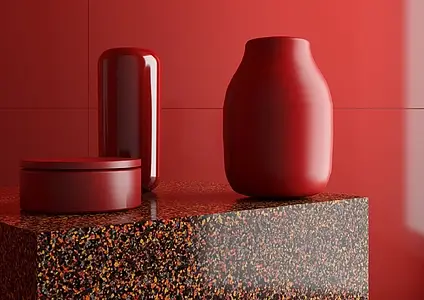 Effekt sten, Farve rød, Grundflise, Uglaseret porcelænsstentøj, 120x120 cm, Overflade poleret