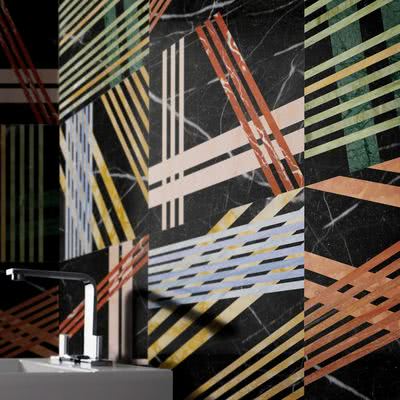 Carrelage, Teinte multicolore, Style designer, Pierre naturelle, 60x60 cm, Surface polie