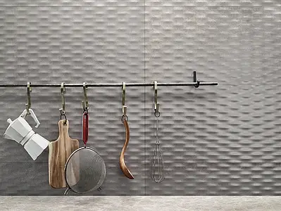Piastrella di fondo, Effetto metallo, Colore grigio, Ceramica, 35x100 cm, Superficie opaca