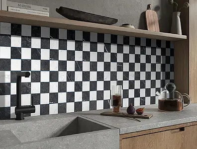 Background tile, Effect carrara, Color white, Unglazed porcelain stoneware, 10x10 cm, Finish matte