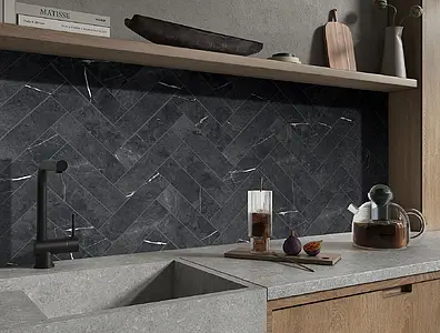 Background tile, Effect other marbles, Color black, Unglazed porcelain stoneware, 7.5x30 cm, Finish antislip