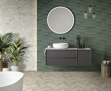 Background tile, Effect terrazzo, Color green, Unglazed porcelain stoneware, 80x80 cm, Finish matte